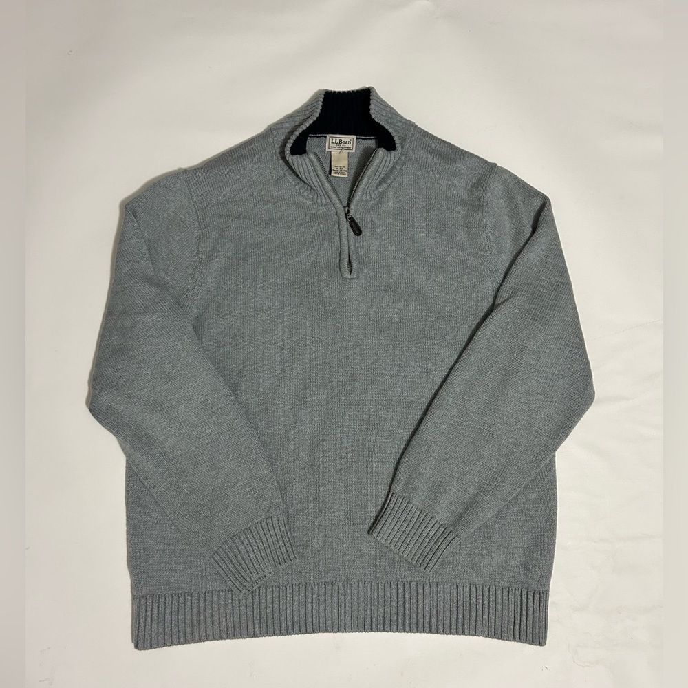 LL Bean Men’s Quarter Zip Heavy Weight Cotton Pull Over Sweater Grey Size XL